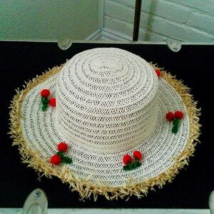 Chic Straw Hat with Red Cherry Details